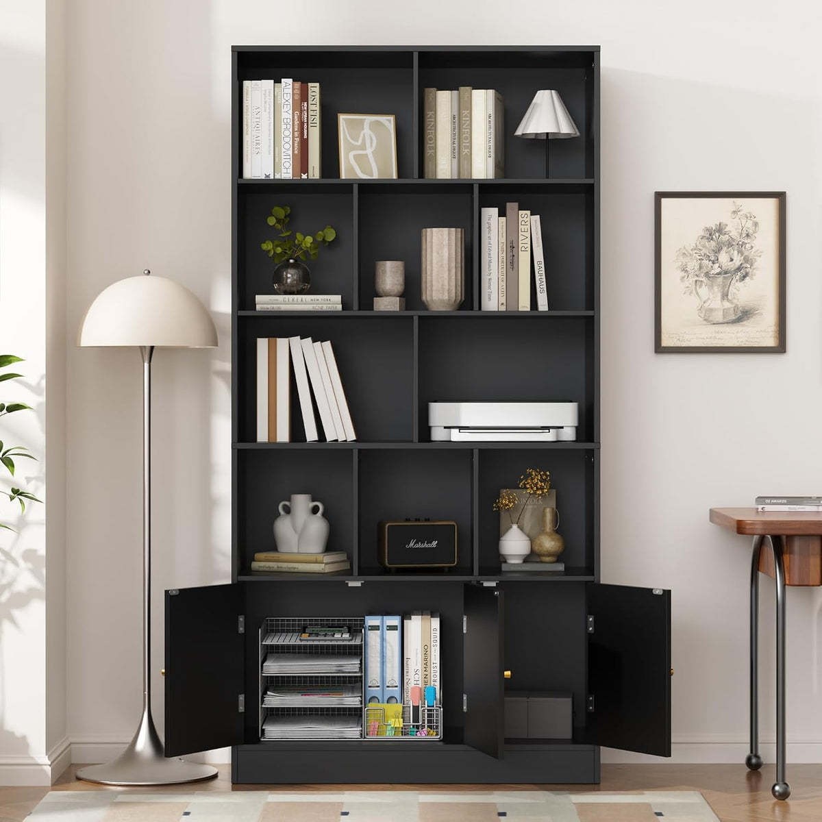71" Tall Bookshelf with 10 Cubes and 3 Doors, 4-Tier Bookshelf, Open