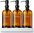 Amber Glass Shampoo and Conditioner Dispenser Set – Refillable 16 OZ Bottles by CasaSofia
