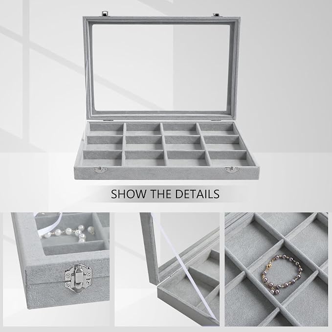 Wudygirl 12 Grid Jewelry Organizer Velvet Jewelry Tray - Image 3