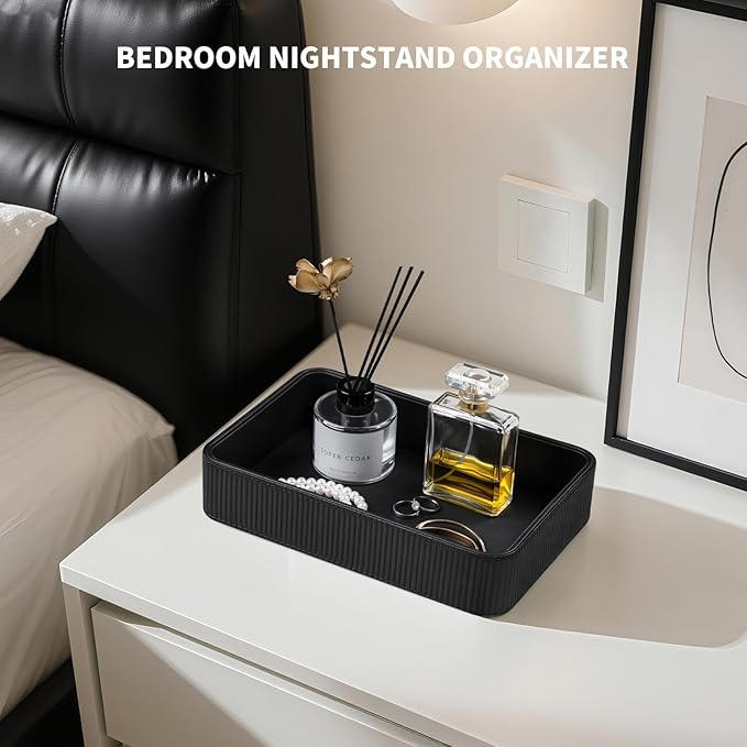 PU Leather Valet Tray Organizer, Modern Nightstand Organizer Bedside Desktop - Image 2