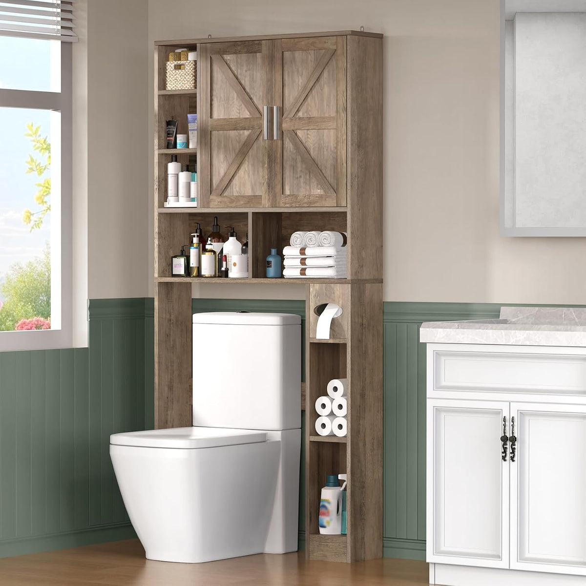 Winkalon Over The Toilet Storage Cabinet with 2 Barn Doors and