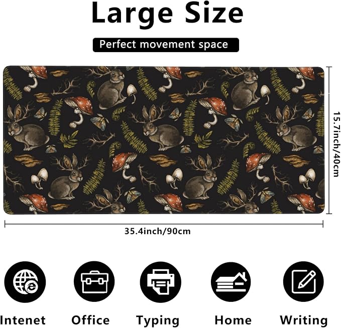 Desk Mat, Mystical Hare with Mushroom Gaming Mouse Pad, XXL Extended Mouse Pad - Image 3