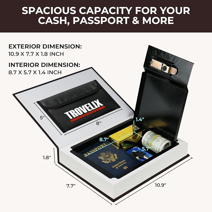 Book Safe with Combination Lock, Hidden Safe with Fireproof Bag, Secret - Image 5