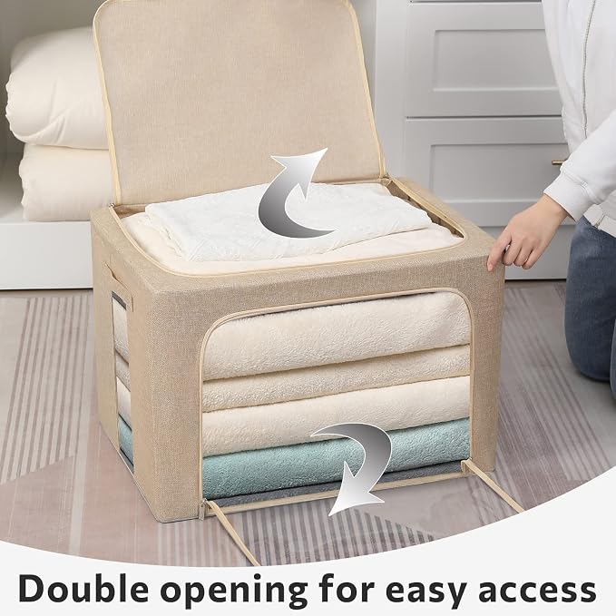 FHSQX Extra Large Clothes Storage Bins Foldable Metal Frame Storage Box - Image 2