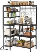 L-Shaped Bakers Rack with Power Outlet, 6-Tier Microwave Stand with Open Storage by WelcometoIABIFO