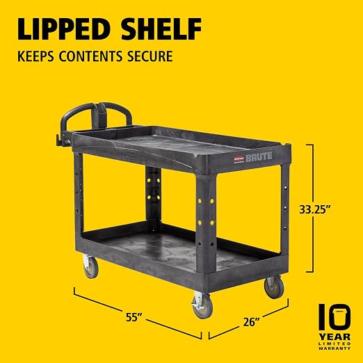 Rubbermaid Commercial Products BRUTE Heavy Duty 2-Shelf Utility/Service Cart - Image 7