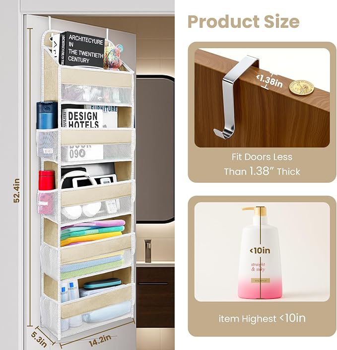 Over The Door Organizer with 8 Side Mesh Pockets, 44lb Weight Capacity Hanging - Image 2
