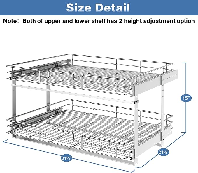 LOVMOR 2 Tier 31½"W x 21½"D, Individual Pull Organizer Kitchen Cabinet Storage - Image 2