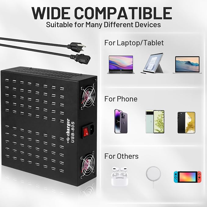 Multiple USB Charging Station, MIXILIN 80 Ports 800W Fast Charger Station - Image 3