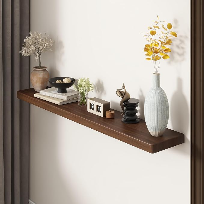 48" Rustic Walnut Wood Floating Shelves, 8 Inch Deep Wall Shelves - Image 2