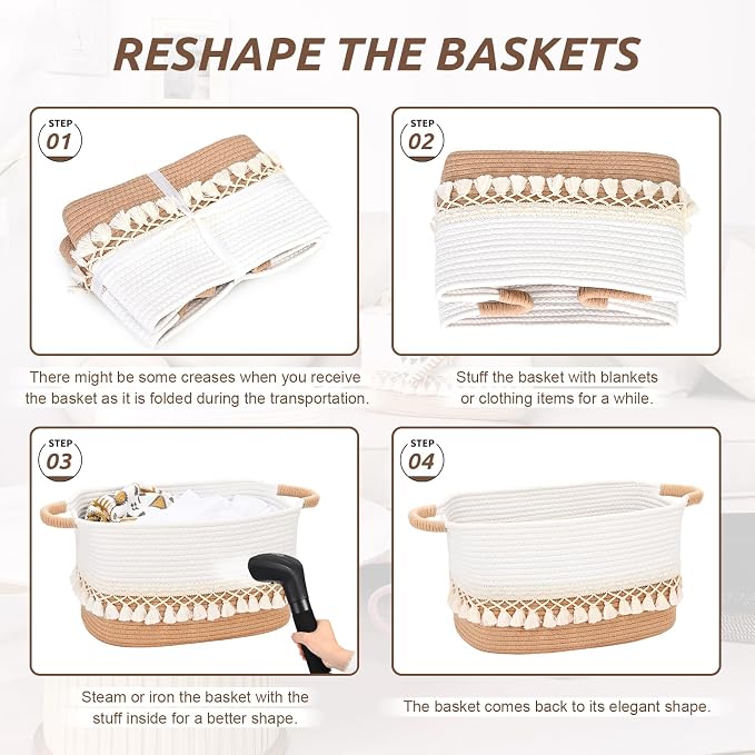 3 Pack Storage Basket for Shelves, Boho Cotton Rope Storage Bins - Image 7