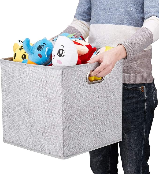 i BKGOO Cloth Storage Bins Set of 4 Thick Fabric Drawers Foldable Cubes Basket - Image 7