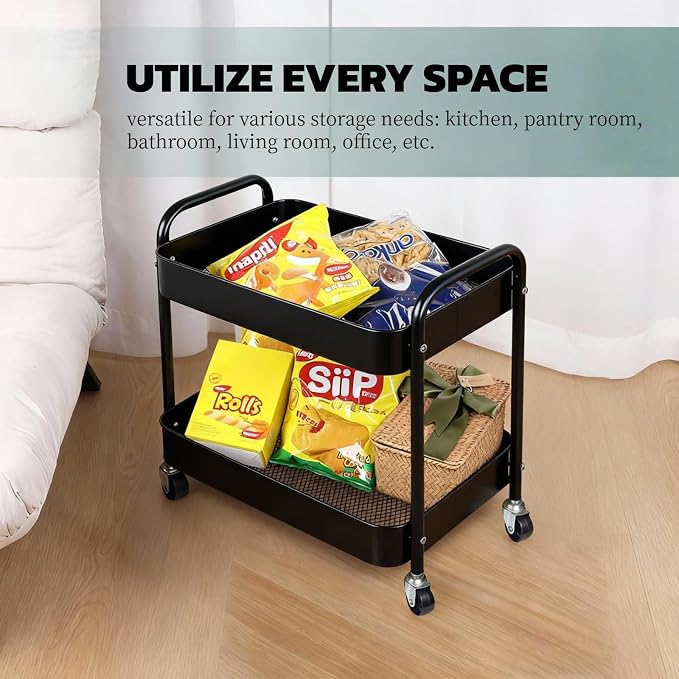 2 Tier Metal Rolling Utility Cart - Image 6
