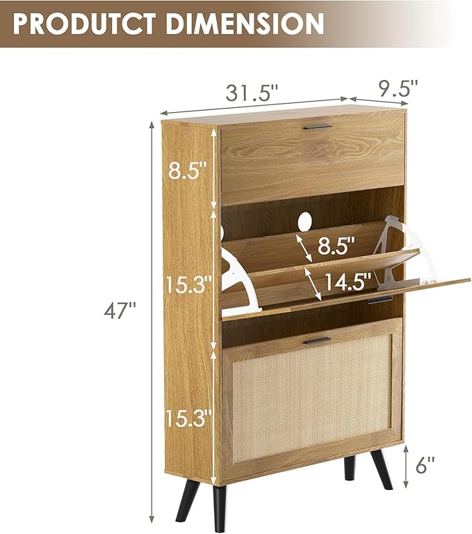 MU Natural Rattan Shoe Cabinet, Entryway Shoe Cabinet - Image 2