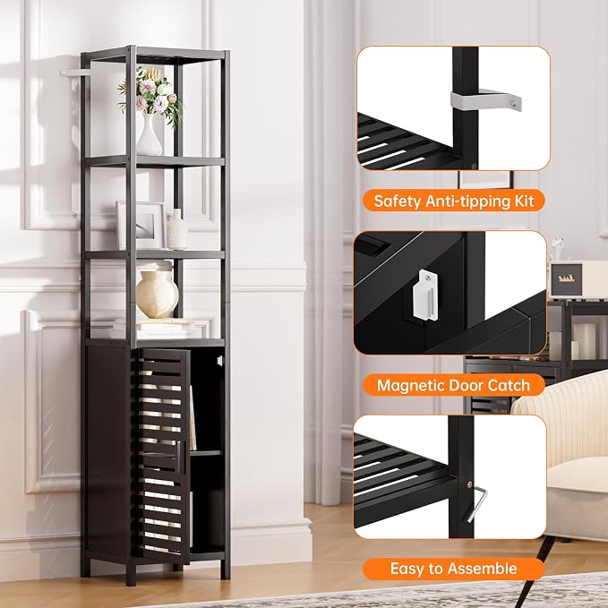 HITNET Bathroom Cabinet Freestanding, Tall Slim Bamboo Storage Cabinet - Image 6