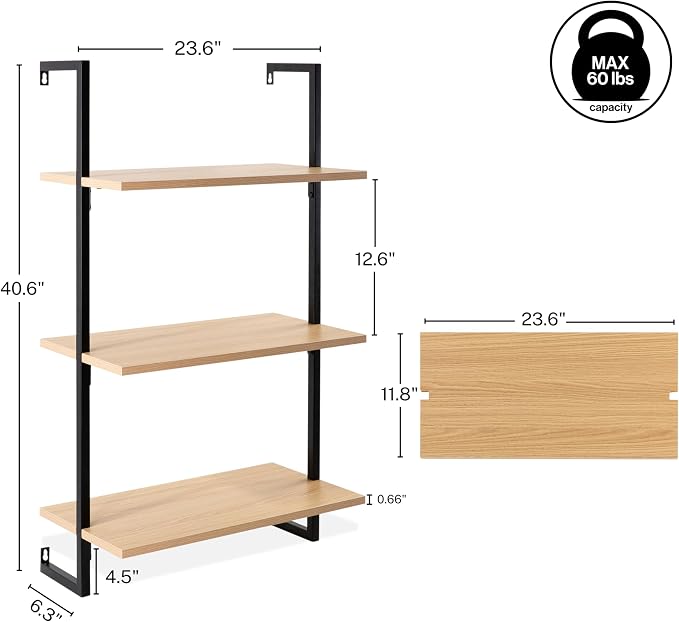happimess MSH1000B Madera 40.55" Classic Industrial 3-Shelf Wood Wall-Mounted - Image 3