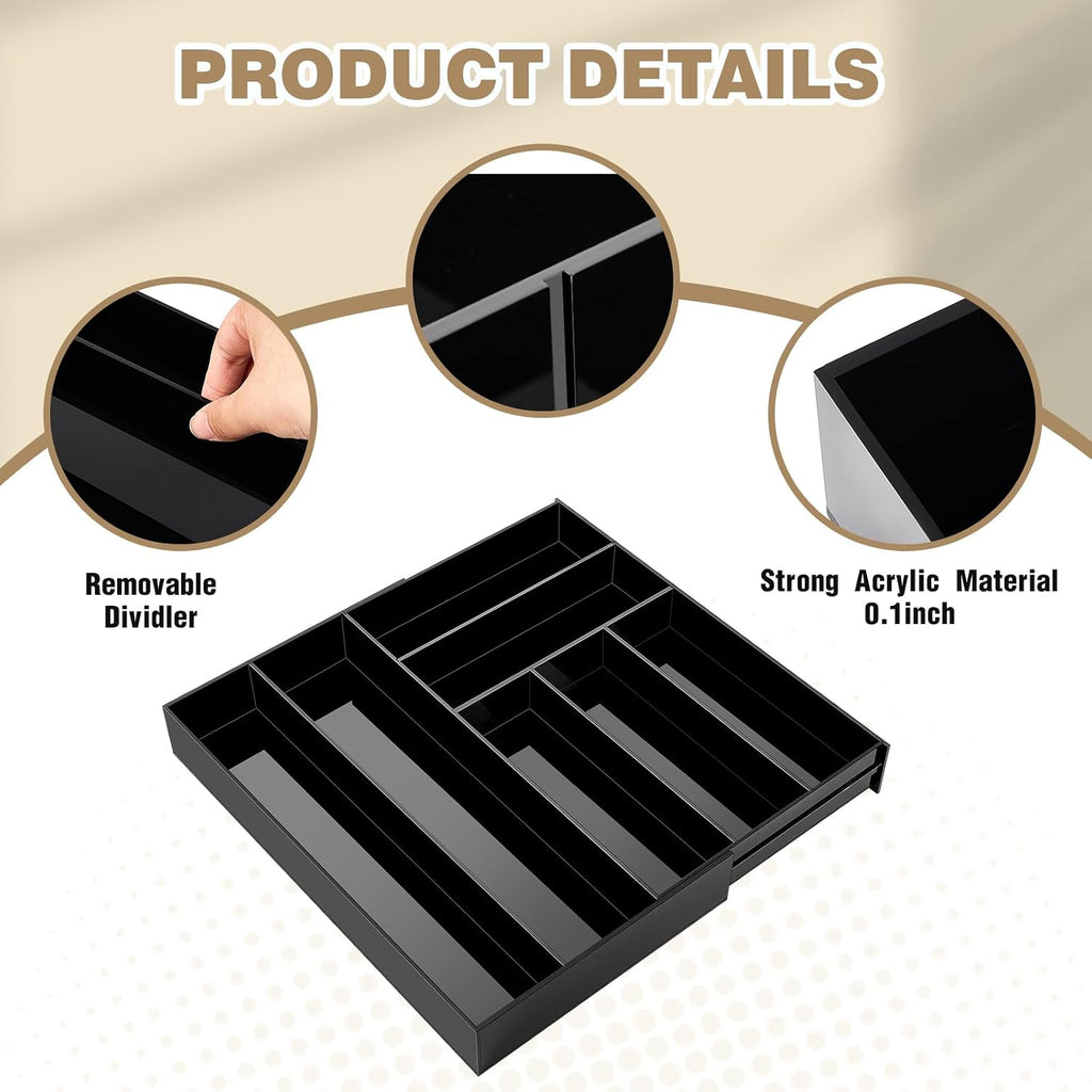 Briwooody Black Acrylic Drawer Organizer Expandable,7