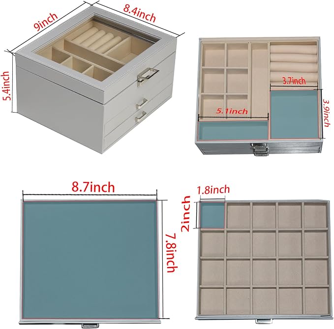BOOVO Clear Lid Jewelry Box, 3 Layers Jewelry Organizer Large Multi-Functional - Image 3