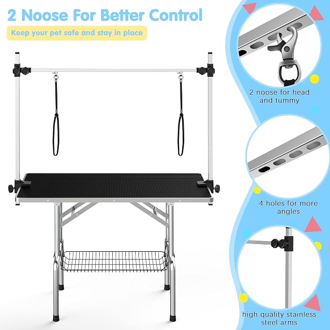 Lyromix 36''Large Dog Grooming Table, Adjustable Cat Drying Desktop - Image 2
