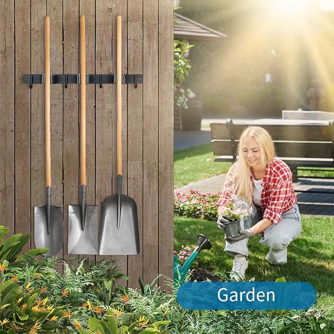 Broom Hanger and Mop Holder, Heavy Duty Garden Tool Organizer Rack Rake and - Image 6