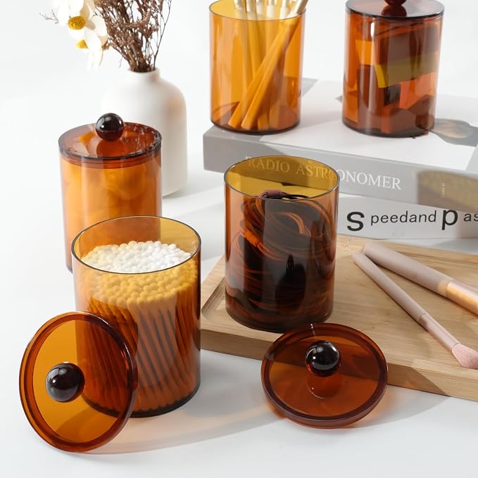 4 Pack Qtip Holder, Canister Apothecary Jar Set, Bathroom Jars - Image 7