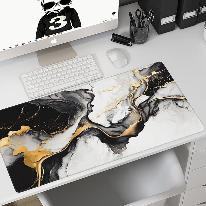 Gaming Mouse Mat Luxury Gold Abstract Fluid Art Large Mouse Pad Extended Mouse - Image 7