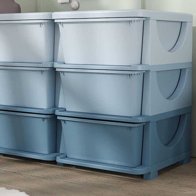 Qaba 3 Tier Kids Storage Unit, 9 Drawer Chest Toy Organizer Plastic Bins - Image 9