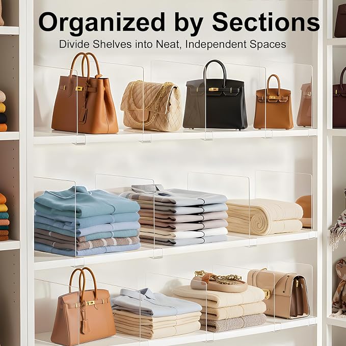Purse Organizer for Closet Shelf Dividers: 16-Pack Adjustable Clear Acrylic Bag - Image 3