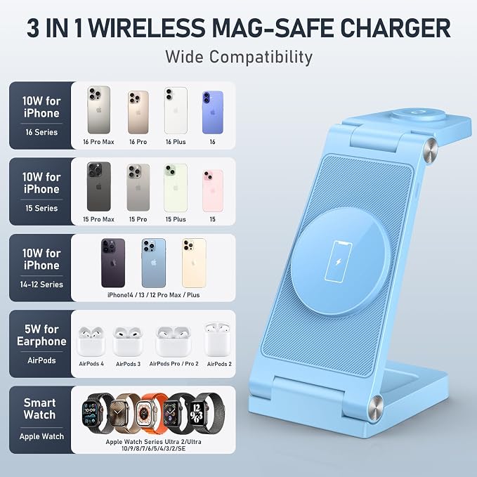 Magnetic Wireless Charger Stand, 3 in 1 Foldable Wireless Charging Station - Image 5