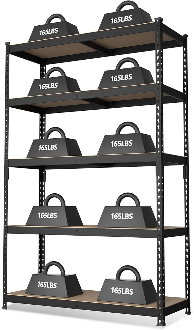 WORKPRO 5-Tier Steel Shelving Unit-Black, 35-3/10”W x 17-1/2”D x 72”H, by WORKPRO