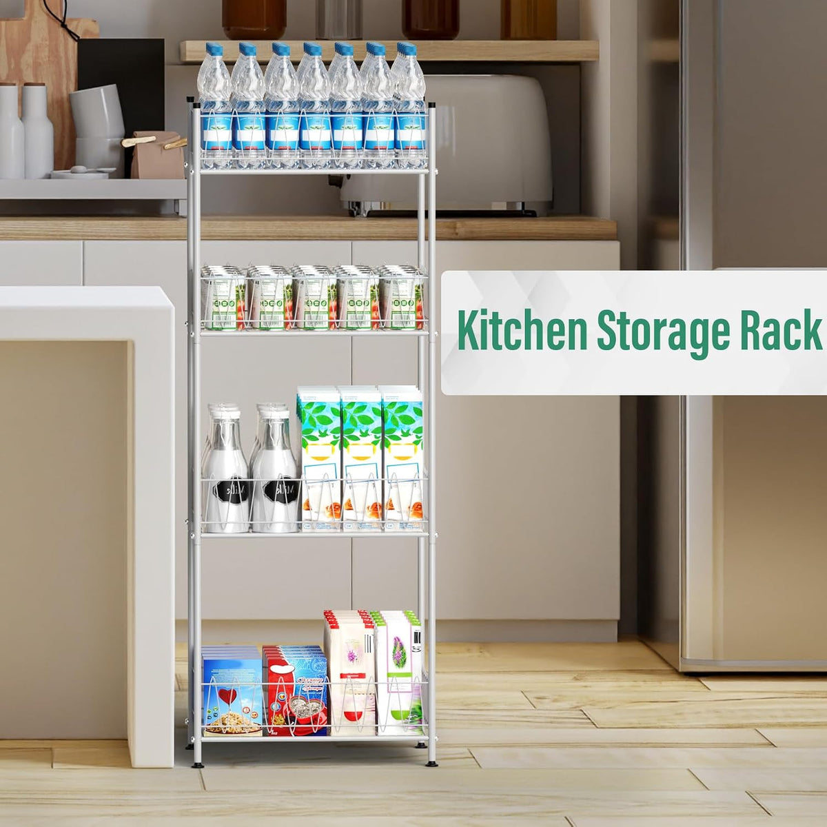 smusei 4 Tier Water Bottle Storage Rack Metal Water Bottle Organizer