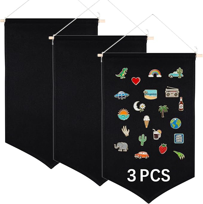3 PCS Canvas Banners Wall Hanging Brooch Jewelry Storage Case Stand Enamel Pin by OKBA