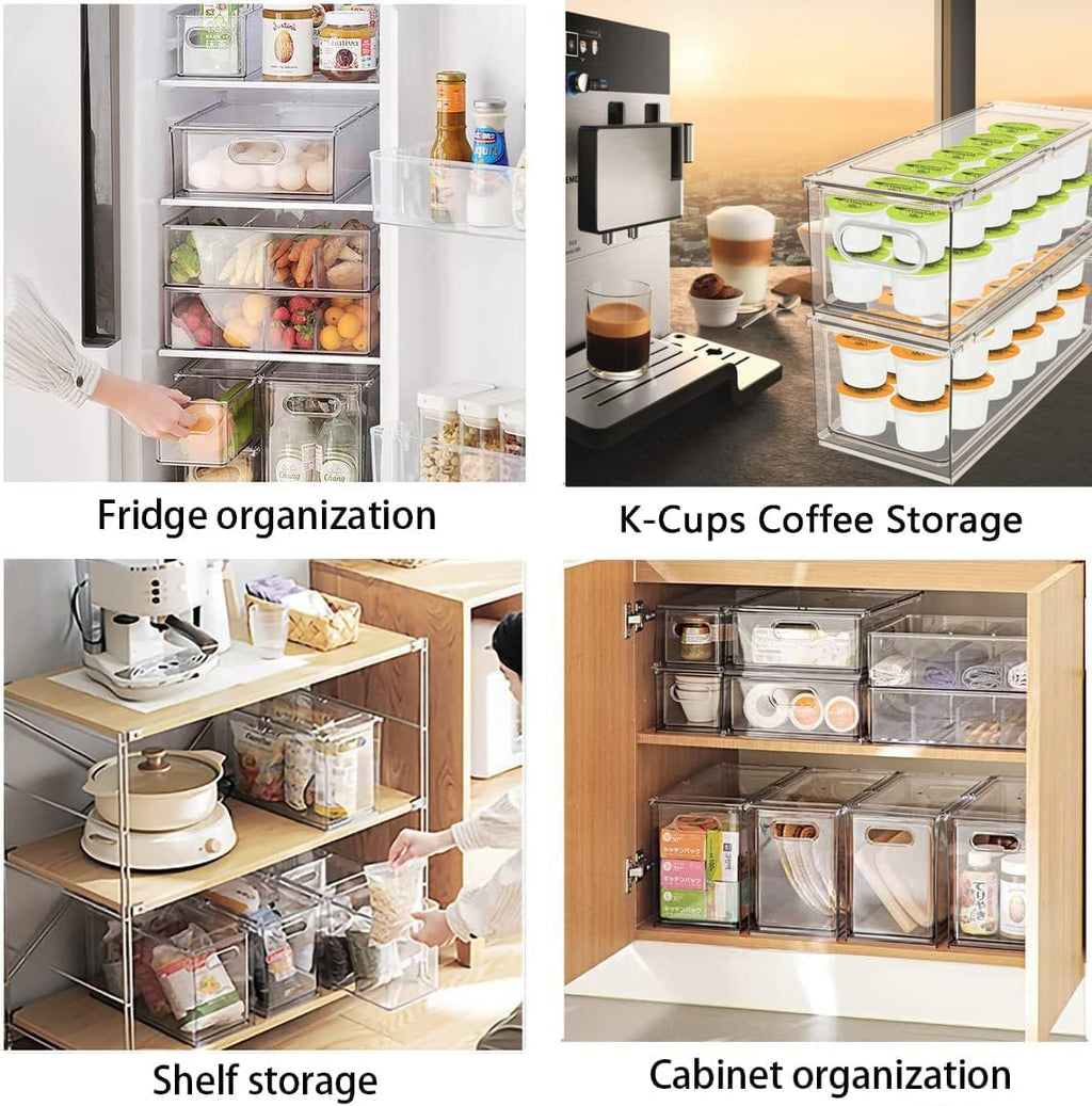 MANO Fridge Drawer Pull Out Stackable Bins with Handle Clear