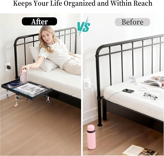 Foldable Bedside Shelf, Metal Clip-On Bed Tray Table - Image 6