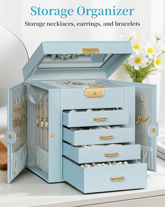 TORIBIO Jewelry Box for Women, Leather Jewelry Organizer - Image 3