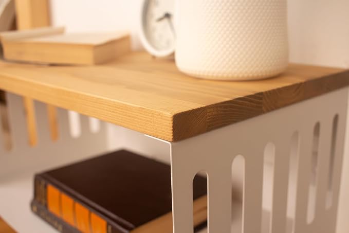 Floating Nightstand with White Metal Base, Wooden Top and Sturdy Metal Base - Image 2
