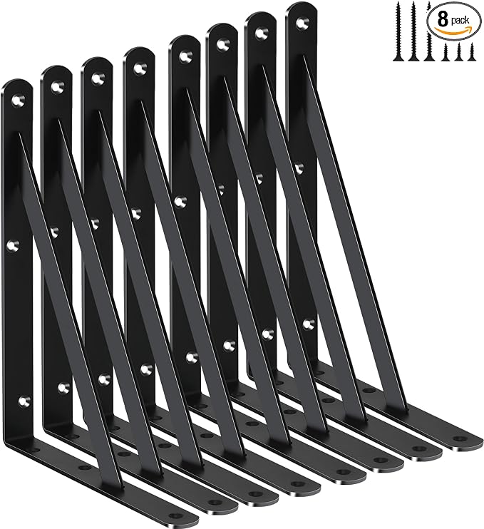 8 Pack L8 x H 6" Black Heavy Duty Shelf Brackets by MHMYDZ