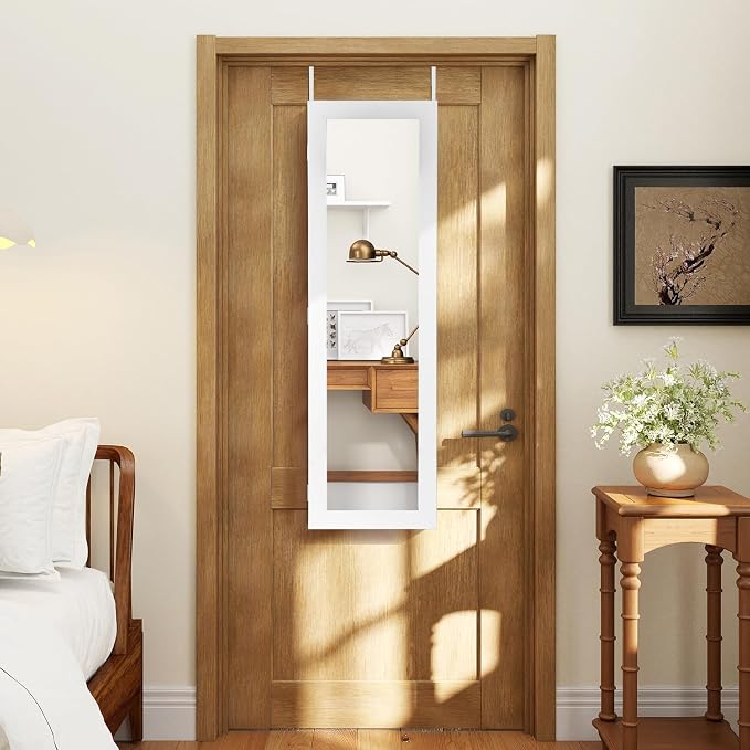 COSTWAY Full Length Mirror Jewelry Cabinet, Wall Door Mounted - Image 5