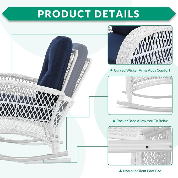 VIVIJASON Outdoor Wicker Rocking Chair, Patio Rattan Rocker Chair - Image 4