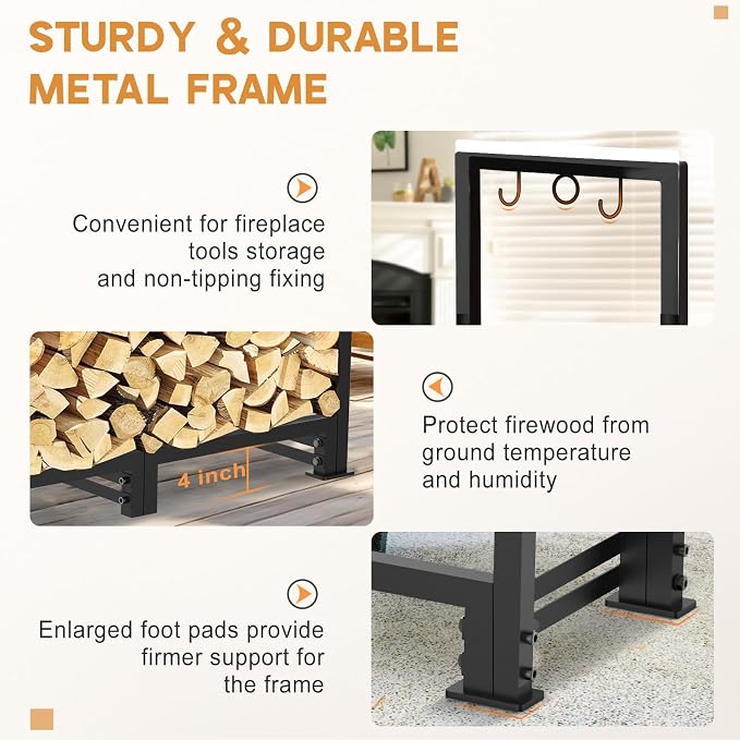 8ft Firewood Rack Outdoor with Waterproof Widened Cover, Heavy Duty Firewood - Image 5