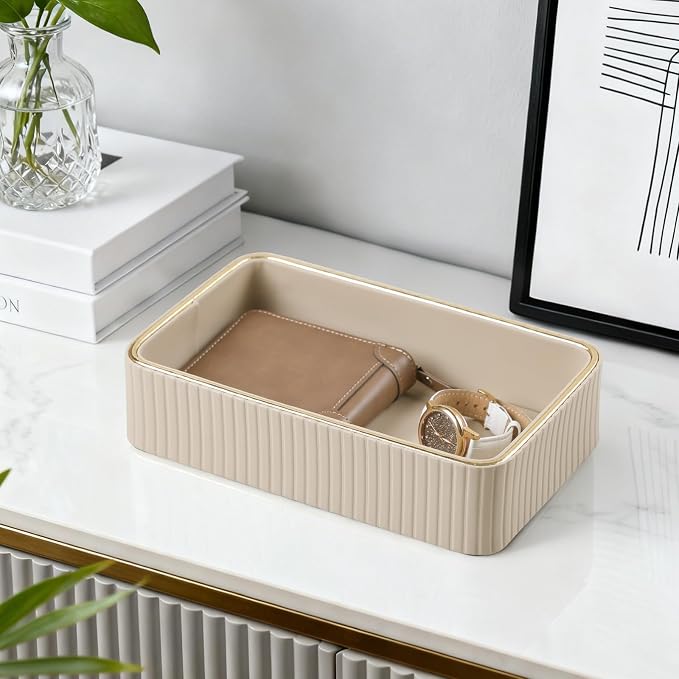 Desk Organizer Tray, PU Leather Valet Tray Nightstand Organizer Cologne Perfume - Image 2