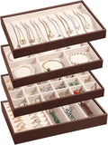 LANDICI Stackable Jewelry Organizer Trays 4 Set, PU Leather Jewelry Organizer by LANDICI