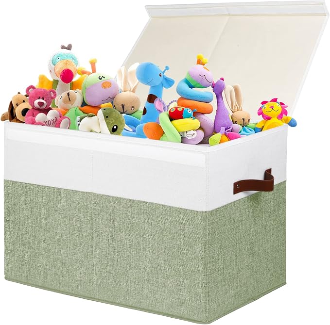 Large Toy Storage Box with Lid, Sturdy Toys Storage Chest Bin Organizer Basket by Gowee