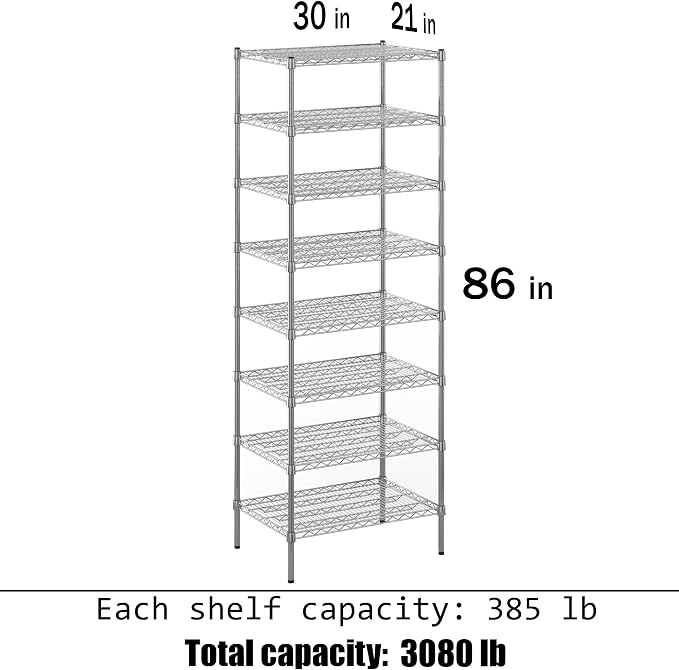 21" Deep x 30" Wide x 86" Height Wire Shelving Kit | 8-Tier | NSF Commercial - Image 3
