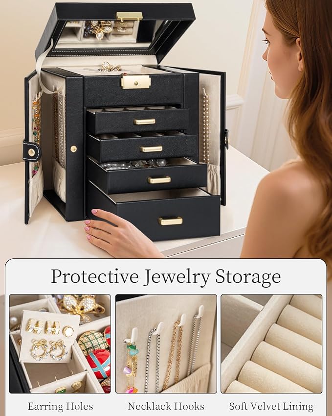 TORIBIO Jewelry Box for Women, Leather Jewelry Organizer - Image 5