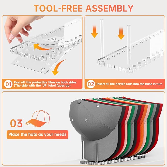 Kadolina Hat Organizer for Baseball Caps, Acrylic Hat Rack for 14 Baseball Caps - Image 4