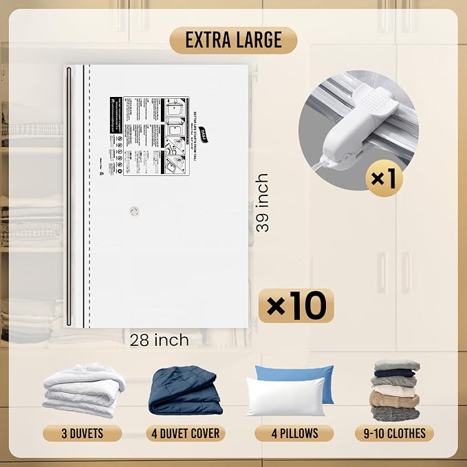 TAILI 10 Pack Vacuum Storage Bags, LONG SIDE ZIP, Vacuum Seal Bags - Image 3