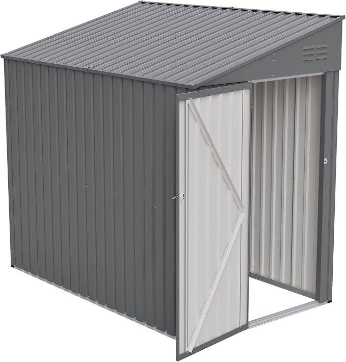 4x7 FT Outdoor Storage Shed, Lean to Lockable Metal Garden Shed Steel - Image 14