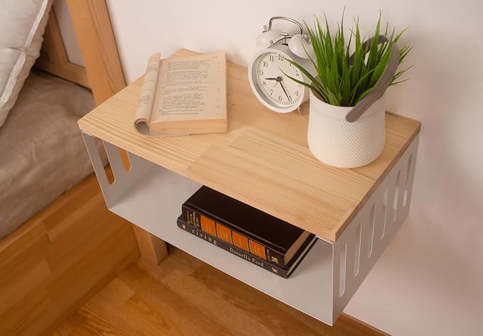 Floating Nightstand with White Metal Base, Wooden Top and Sturdy Metal Base - Image 5