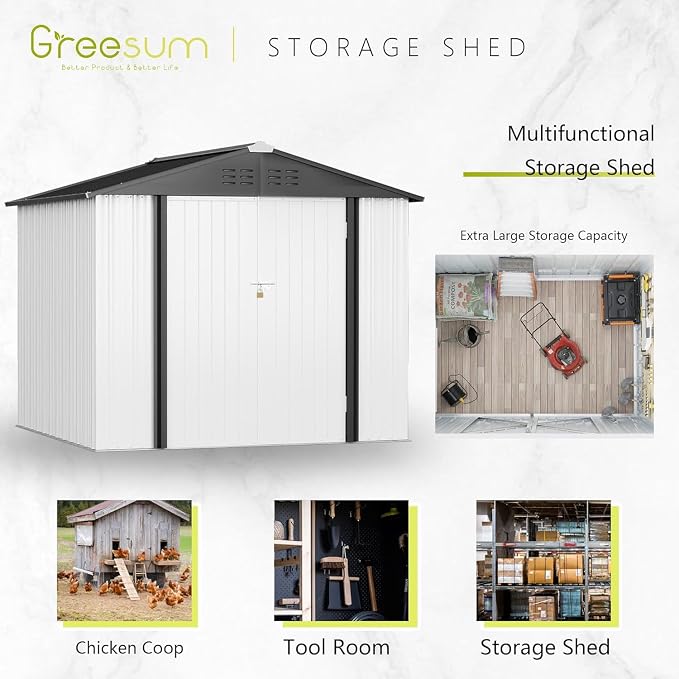 Greesum 8x6FT Outdoor Storage Shed, Utility Tool Shed Metal Storage Garden Shed - Image 6